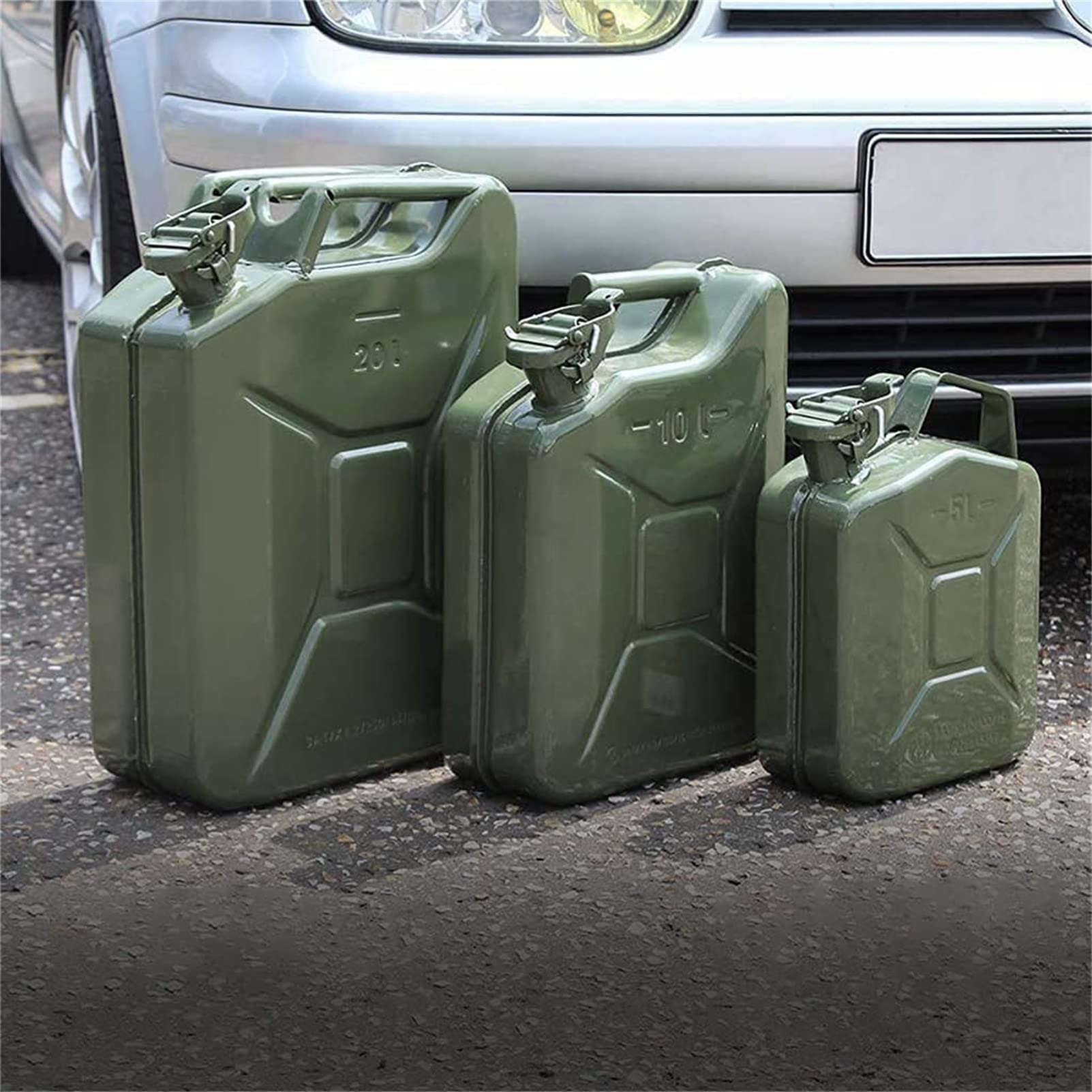 Taniche carburante 5 galloni Combustibile Benzina a benzina - Army Green per Benzina e Diesel Flip Cap Guarnizione in gomma Coperchio Trasporti Liquidi, Bustù flessibile e kit di sfiato (20L)