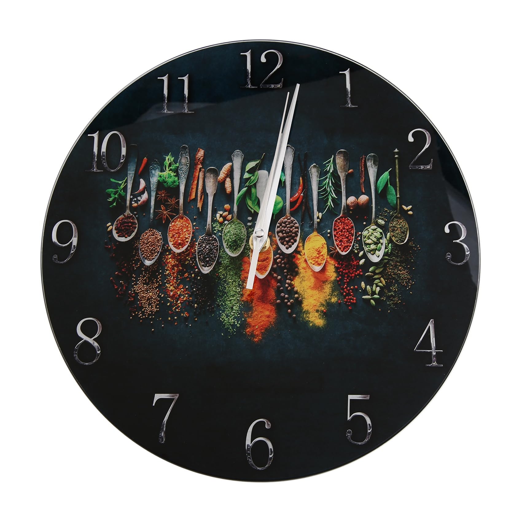 IJSDNVJNDX Wall Clock in Silent Glass Featuring Vibrant Spice Design-& Bedroom Decor, Thick Reinforced Glass Material