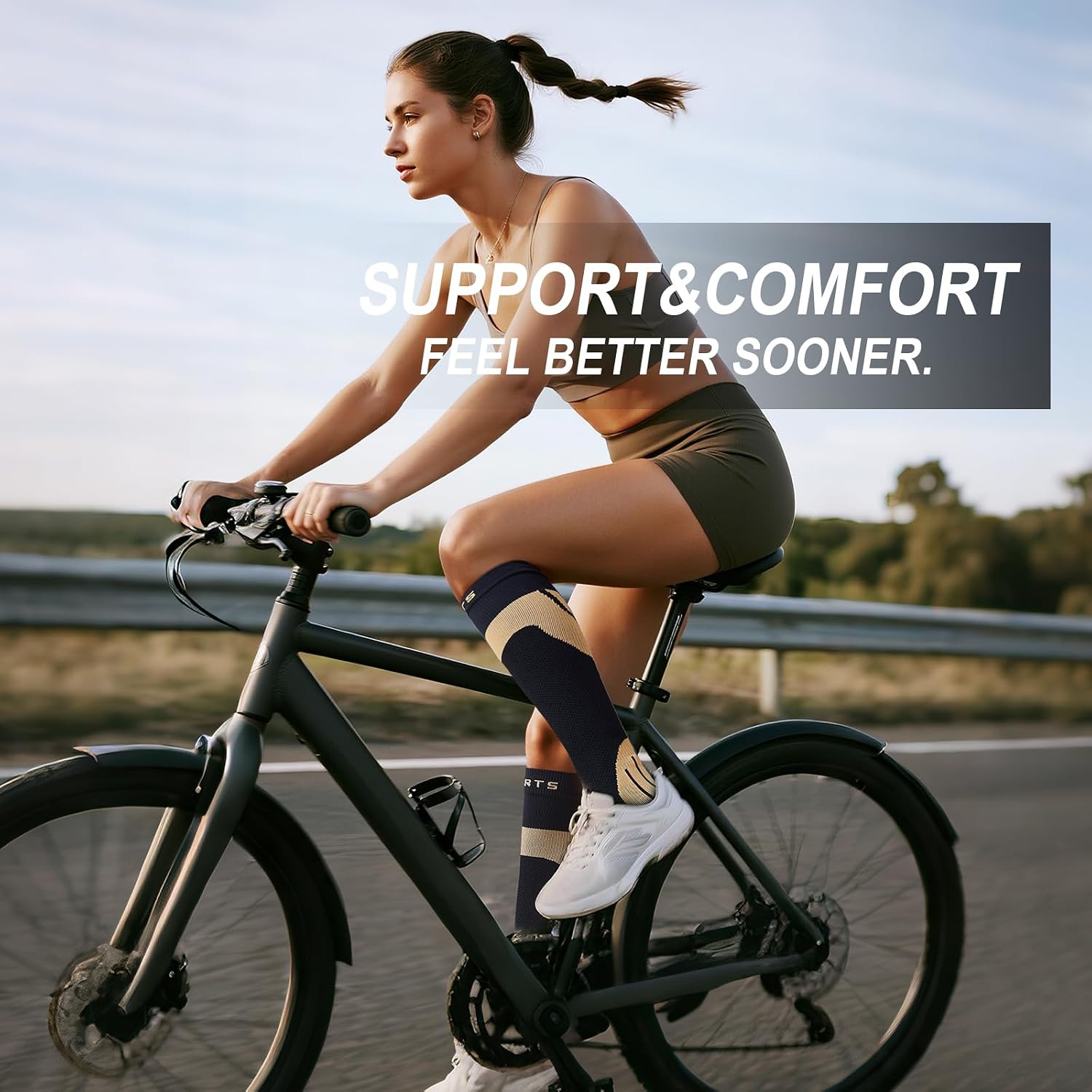 Compression socks for women,Crew socks with arch support,Sports knee-high socks for nurse travel,15-20 mmhg