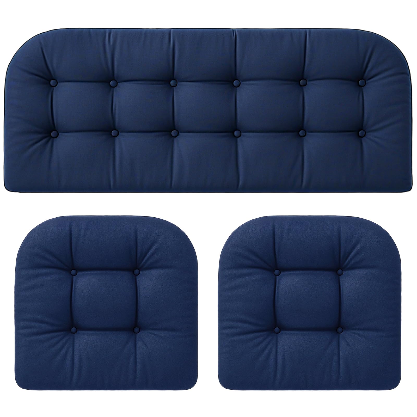 Barydat 3 Pack Wicker Furniture Cushions Waterproof Outdoor/Indoor Tufted Wicker Chair Cushions 1 Loveseat and 2 U-Shape Rattan Chairs for Patio Furniture, Rattan Love Seat, Bench(Navy Blue)