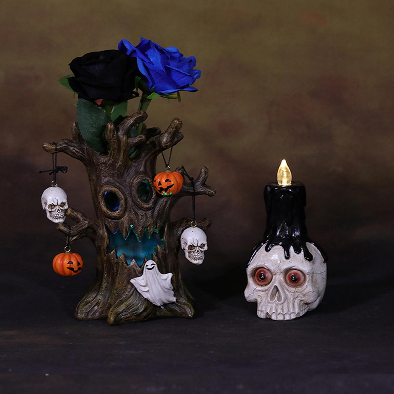 Scheletro urlante, decorazioni fantasmi di Halloween – ornamento illuminato spaventoso con teschio, braccia pieghevoli per Halloween, scheletro a tre teste da appendere per casa infestata