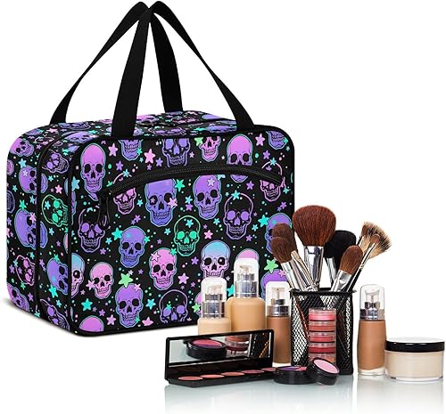 Miniatura 5 de MNSRUU Neceser colgante para mujer, bolsa de aseo para mujer, diseño gótico, mariposa, calavera, azul, organizador de artículos de aseo portátiles,