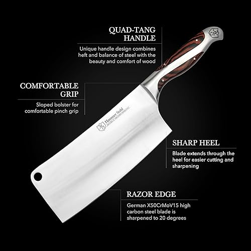 Vista 18 de Hammer Stahl Cuchilla de verduras de 7 pulgadas, cuchillo de cortar profesional, acero forjado alemán de alto carbono, mango ergonómico de madera