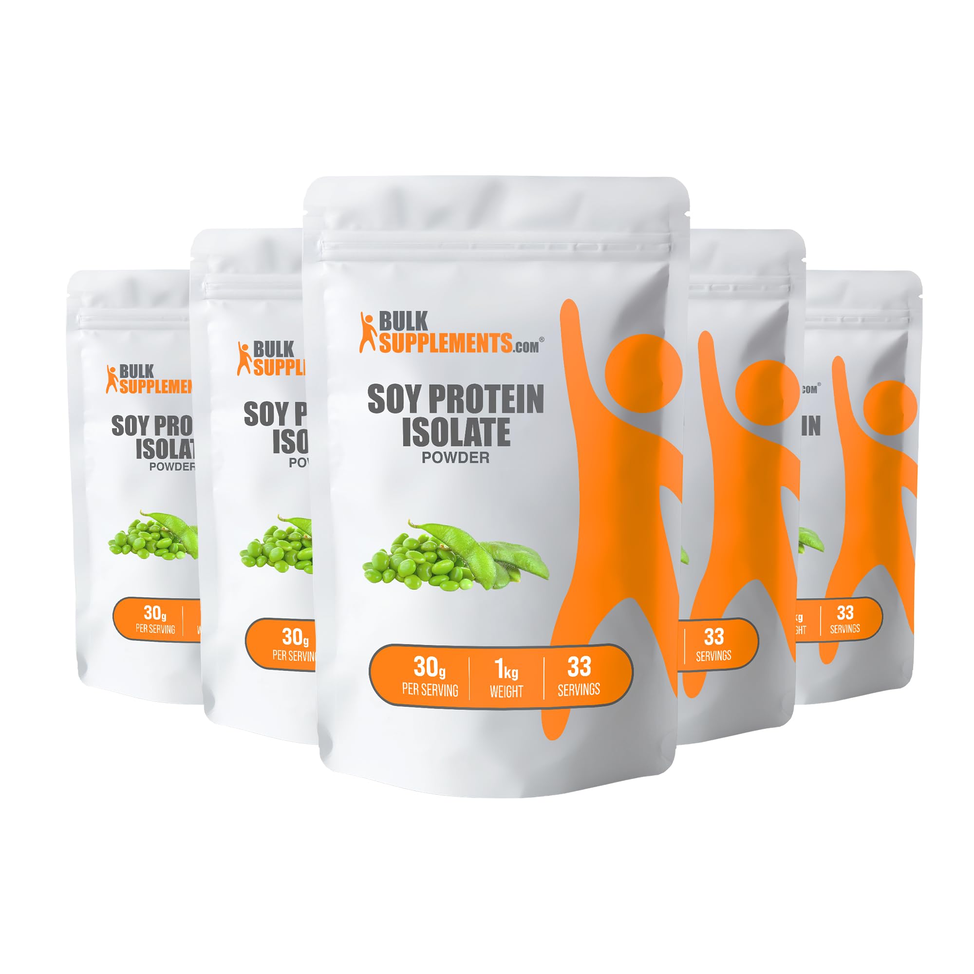 BulkSupplements.com Soy Protein Isolate Powder - Vegan Protein Powder, Unflavored - Pure & Gluten Free, 30g per Serving, 1kg (2.2 lbs) (Pack of 5)