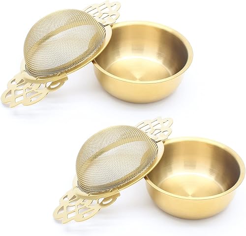 Miniatura 7 de Paquete de 2 cuencos coladores de té, filtro de té de hojas sueltas de acero inoxidable para boca de taza de 2.5 a 4 pulgadas, color plateado