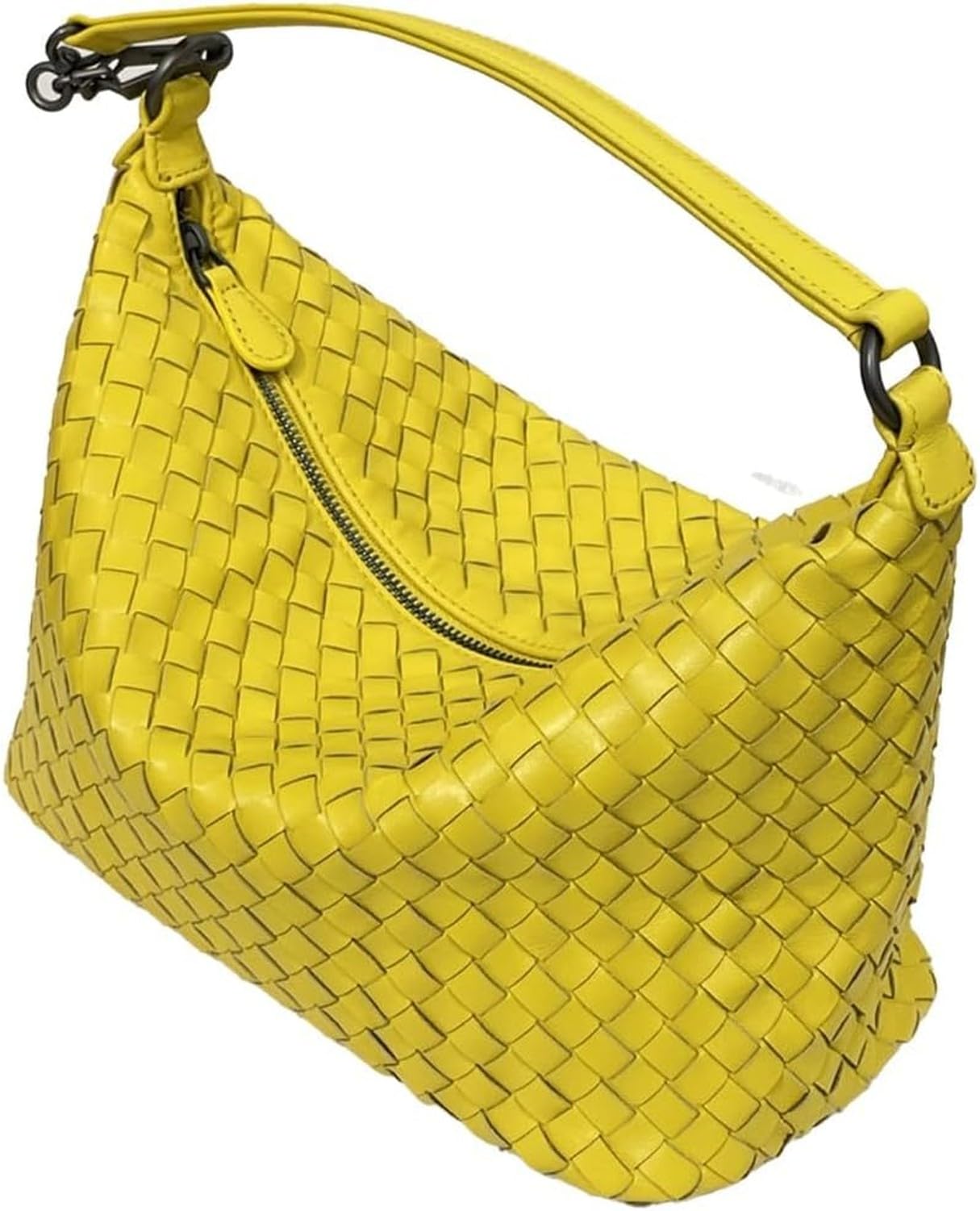 XIUNYIE Genuine Leather Woven Crossbody Bag for Women, Vintage Shoulder Handbag Detachable Strap Wristlet, Yellow