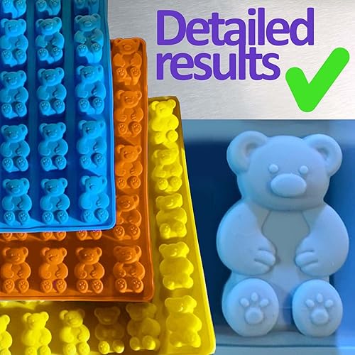 Miniatura 2 de Moldes de silicona gruesos y grandes para comestibles, moldes de silicona para osos de peluche sin BPA, juego de 3 moldes de silicona con 3 goteros