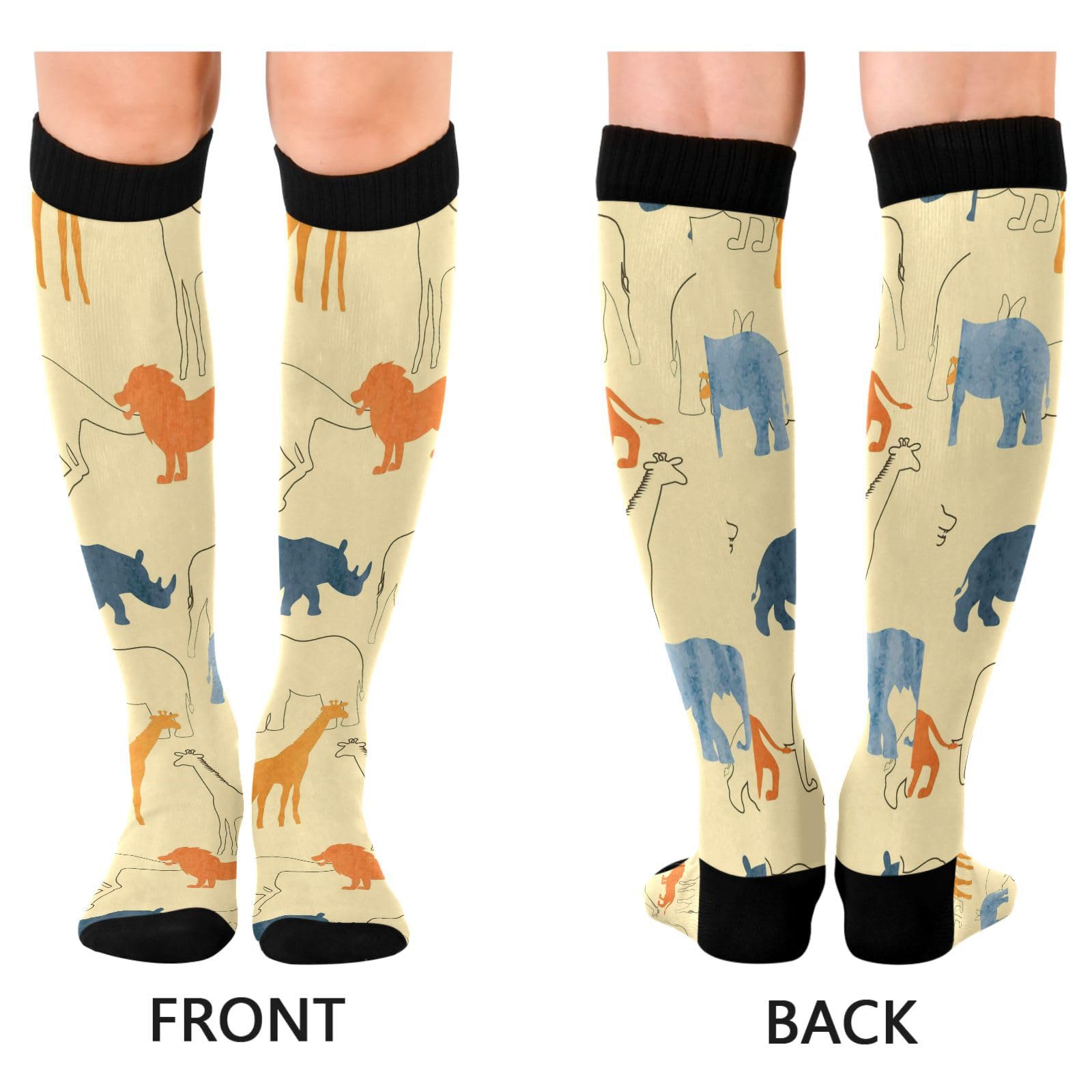 Dussdil Lion Elephant Rhinoceros Giraffe Compression Socks for Women Men Circulation Long Knee Sock for Sport Gym Running Stockings