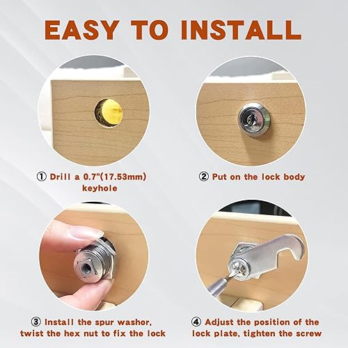 Miniatura 3 de Cerraduras de gabinete con llaves, cerradura de gabinete de 58 pulgadas con llave, cerraduras de cajón para armarios, cerradura de cajón, cerradura