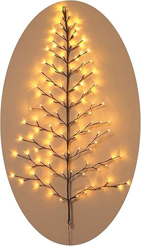 Árbol de pared de Navidad iluminado, LED para interiores y exteriores, 4 pies de alto, luces blancas cálidas, funciona con pilas y temporizador