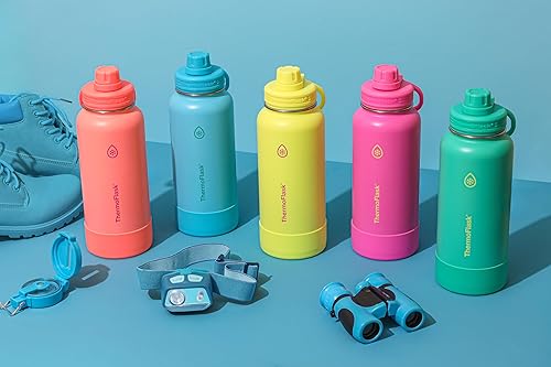 Miniatura 5 de ThermoFlask Botella de agua de acero inoxidable con aislamiento al vacío de doble pared de 24 onzas con tapa de boquilla, color amarillo desagradable