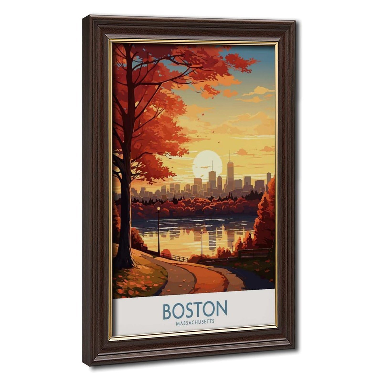 Bareronor Mokume Gane Frame-Style Boston Poster Travel Canvas Poster For Bedroom Decor Gift