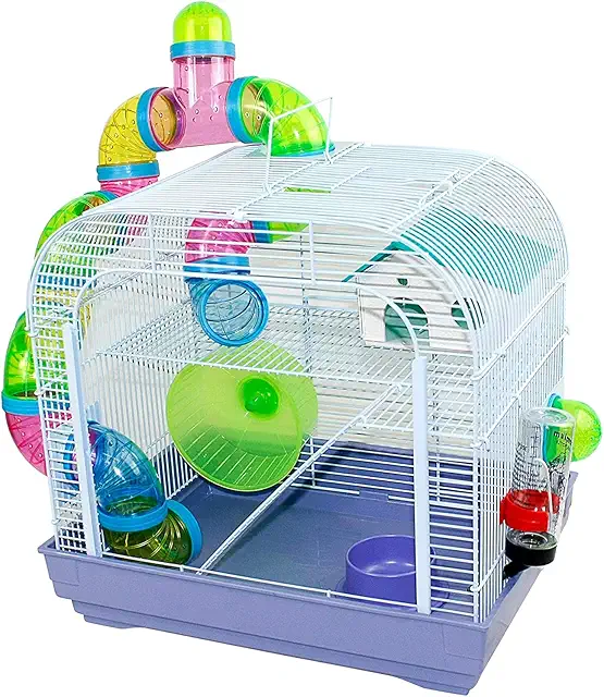 DZL® Jaula para Hamster(39.5X29.5X38CM) Color Azul/Purpura/Rojo se Entrega al Azar,Aviso Importante: el metacrilato Lleva un Protector de Papel Que se Quita!