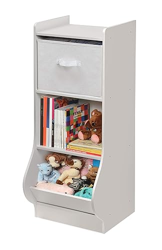 Badger Basket Rincón de almacenamiento vertical para niños y libros con cesta de tela reversible, color blanco