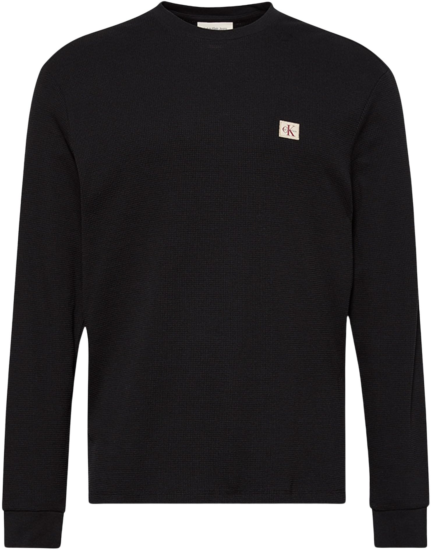 Calvin Klein Camiseta de Manga Larga Hombre Waffle Badge tee con Cuello Redondo