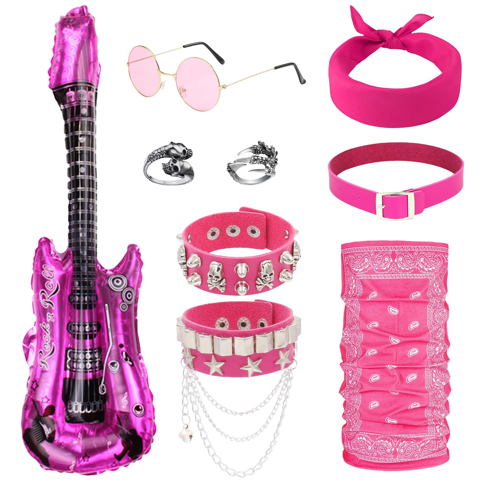 Kyndara 9Pcs Rock Star Punk Gothic Costume Set