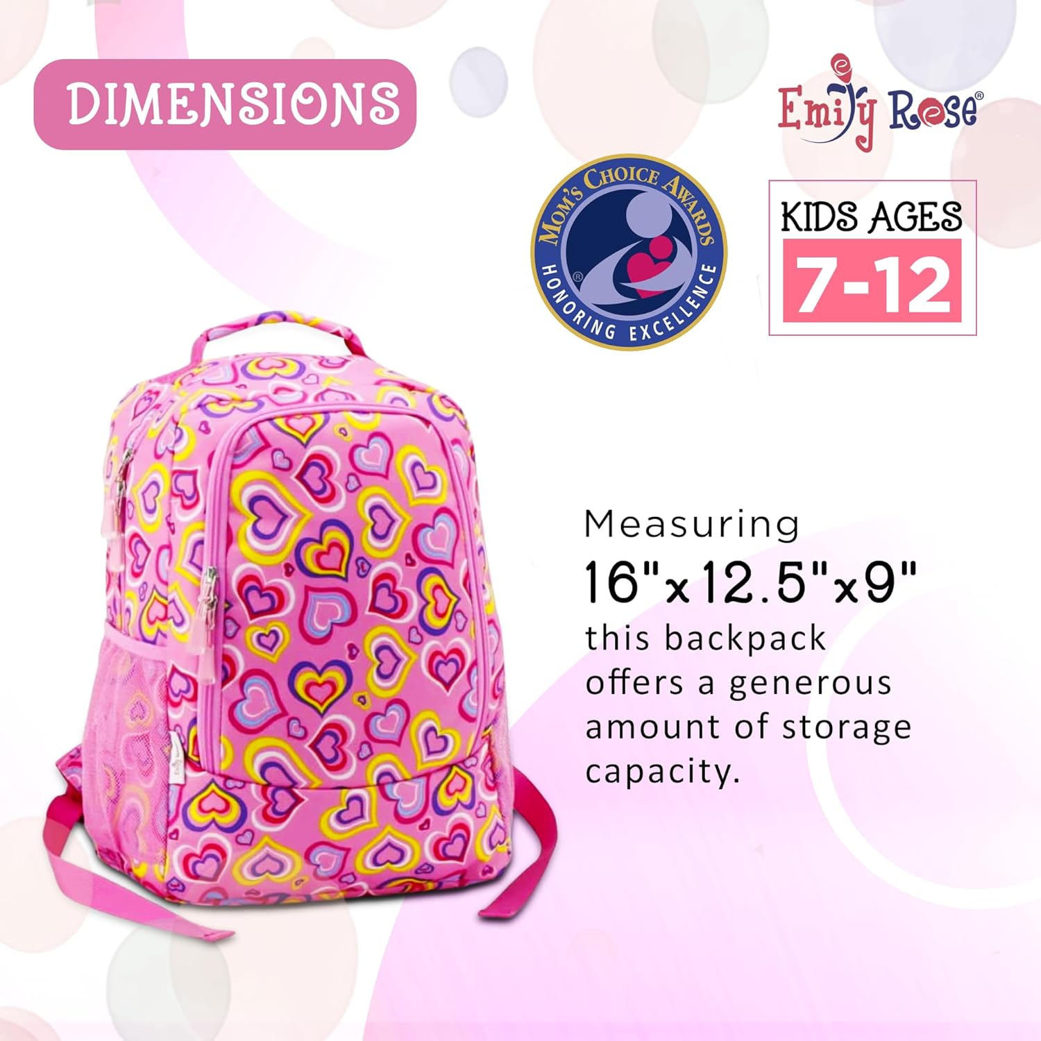 Emily Rose 16 Inch Kids Backpack for Girls - Elementary School Bookbag Bundle with Padded Straps, Spiral Notebooks, Folder & Pencil Set - Ages 5-12