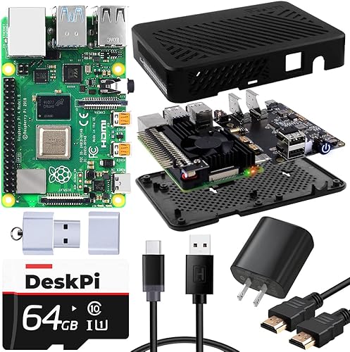 Miniatura 1 de GeeekPi Raspberry Pi 4 - Kit de 4 GB - Edición de 64 GB, DeskPi Lite Raspberry Pi 4 con botón de encendidodisipador de calor, ventilador PWM, fuente