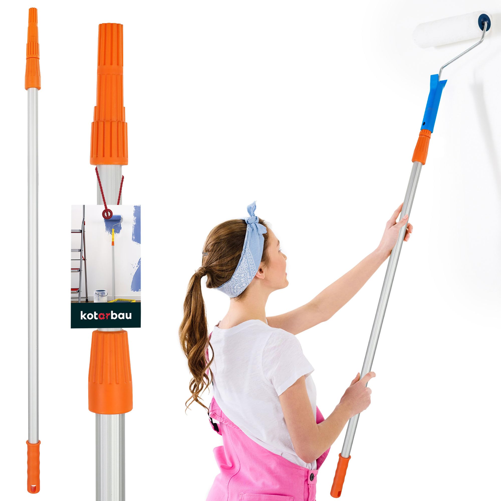 KOTARBAU® Mango telescópico de aluminio 100-200 cm | Barra telescópica con soporte para rodillos de pintura | Barra telescópica para pintor | Barra telescópica para pintor