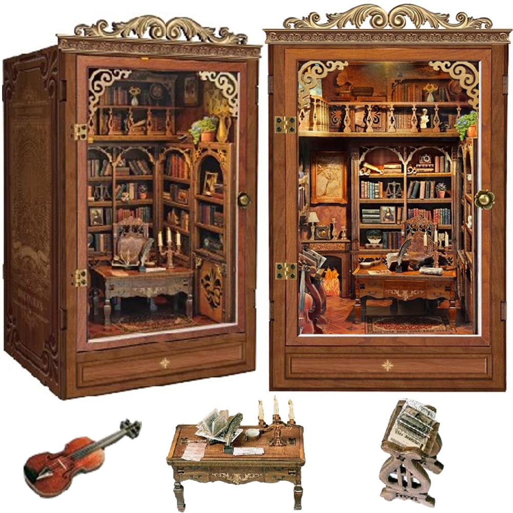TOPBSFARNY 3D Wooden Book Stand Puzzle DIY Dollhouse Wood Bookends Book Nook Model Building Kit for Teens and Adults to Build-Creativity Gift