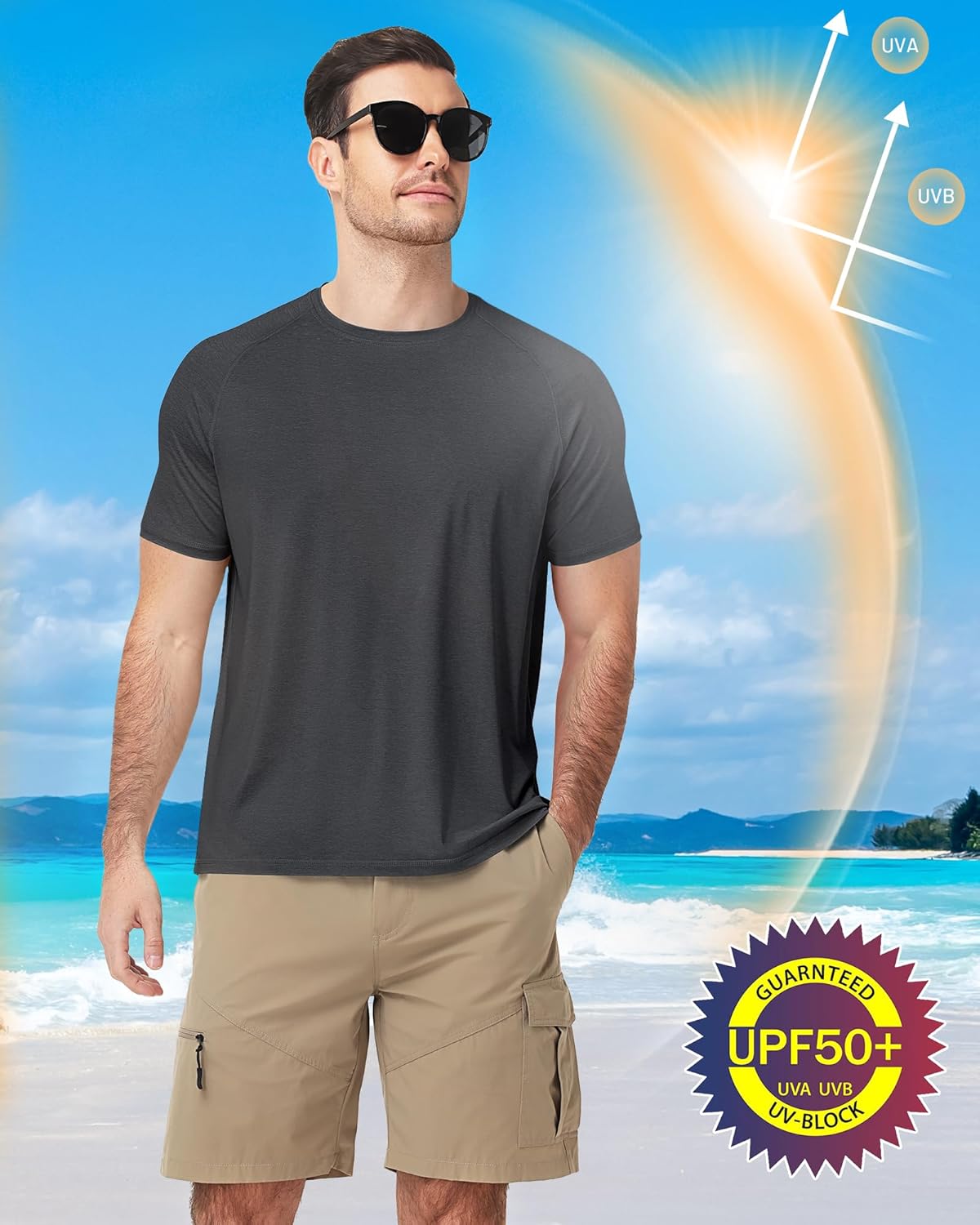 Runhit Mens Swim Shirts Short Sleeve UPF 50+ Sun Protection Rash Guard SPF UV Fishing Shirt Quick Dry Water T-Shirts - Image 6