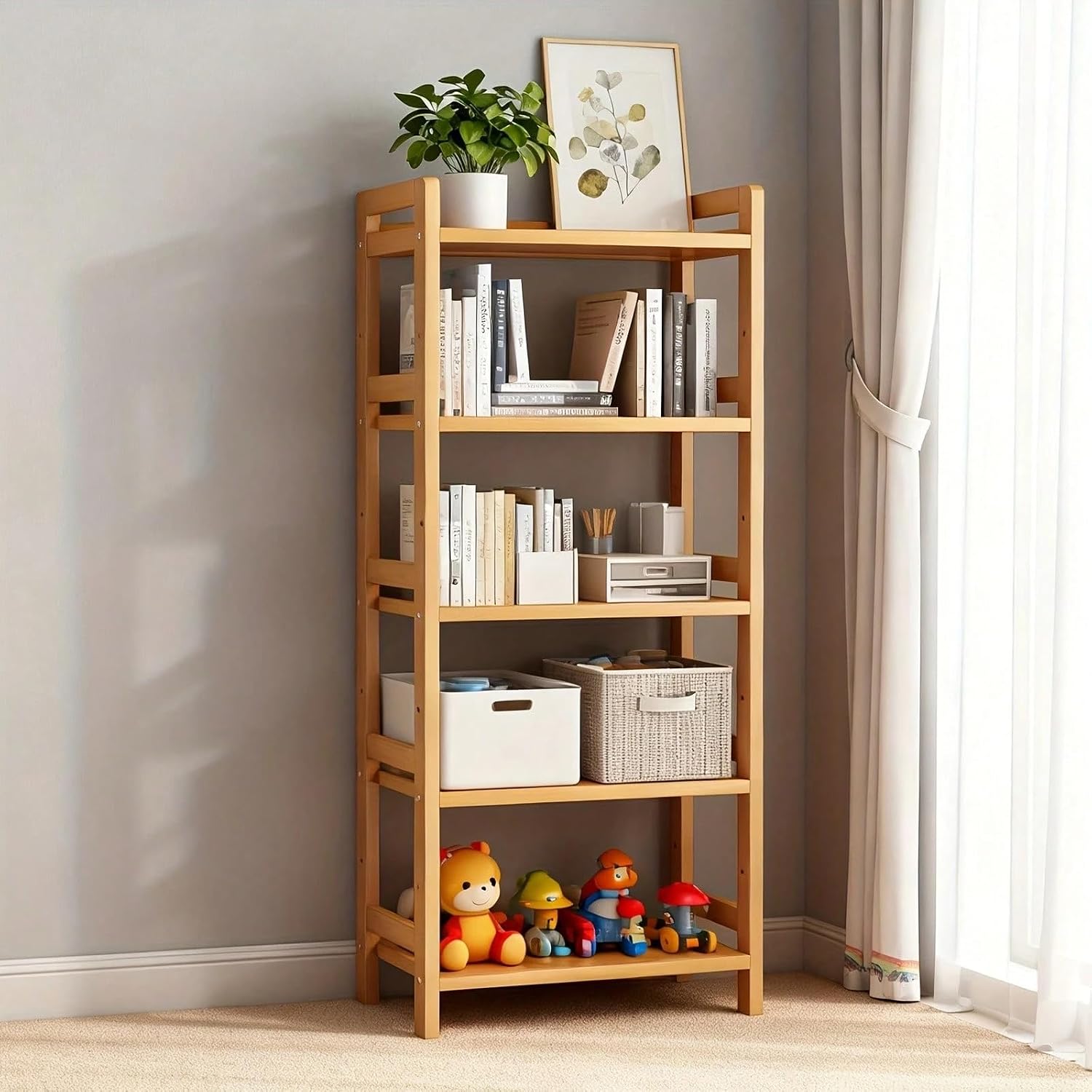 4-Tier Bamboo Storage Shelf Multifunctional Organizer Rack
