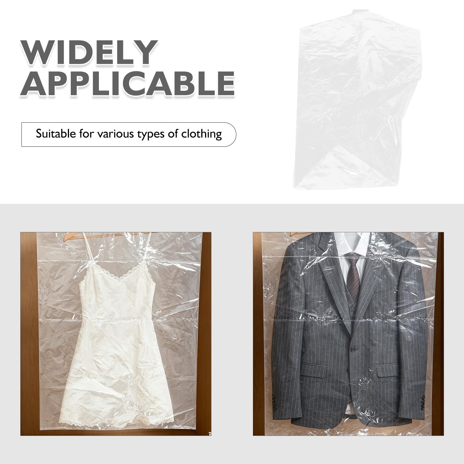 20 Unidades Funda Protectora para Ropa Antidespolvo de Plástico Transparente, Prevención de Colapso en Hombros, Ahorro de Espacio para Vestido y Pantalón en Armario o Viaje