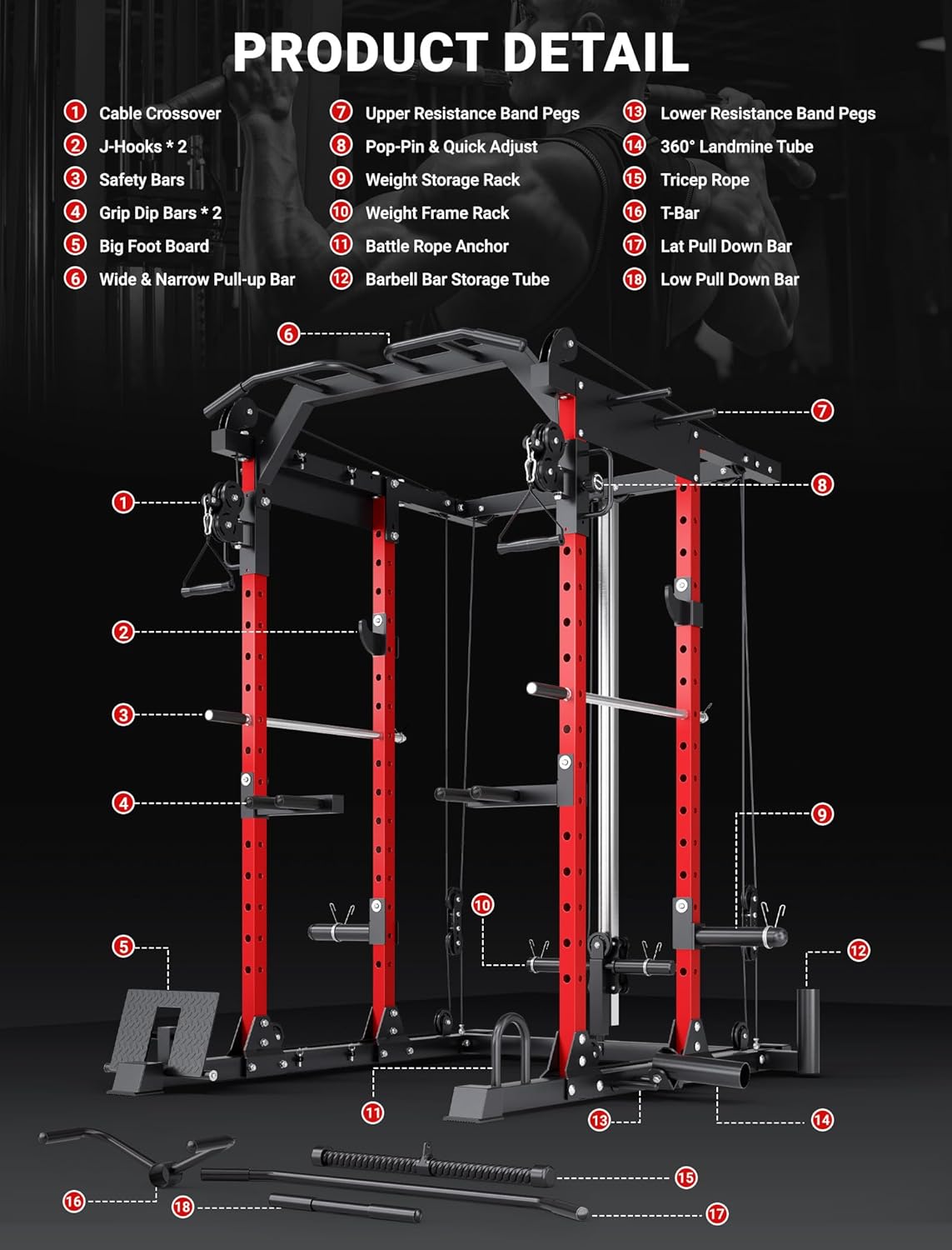YOLEO YOLEO Power Cage – 1600LBS Adjustable Cable Crossover for Home Gym - Image 8