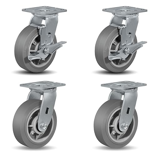 Ruedas giratorias de alta resistencia de 6 x 2 pulgadas, ruedas industriales, ruedas de goma (banda de rodadura plana), juego de 4 con capacidad de