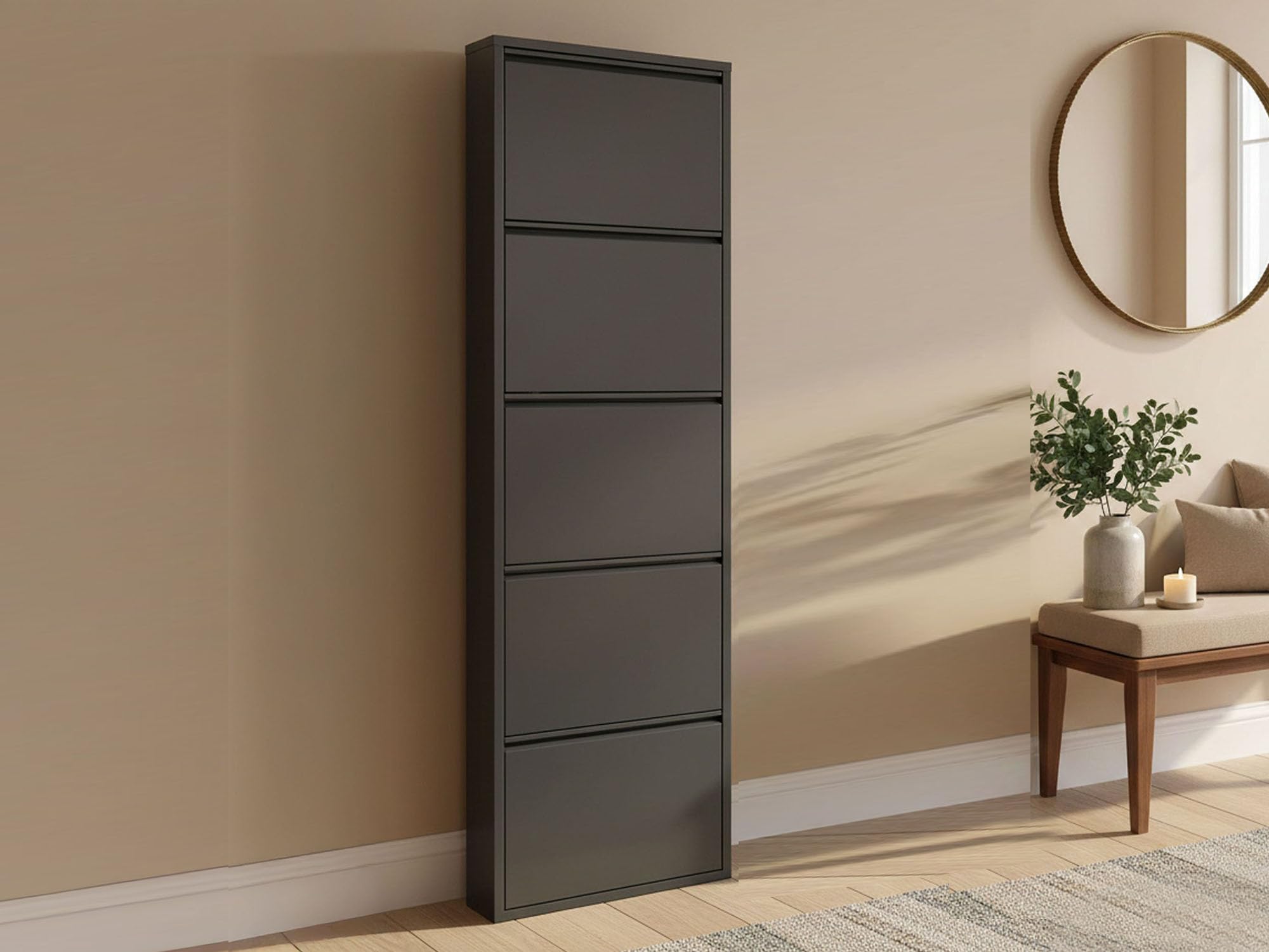 Dmora Schuhschrank Isidro 50x15x172 cm Schwarz 10 Paar 5 Fächer
