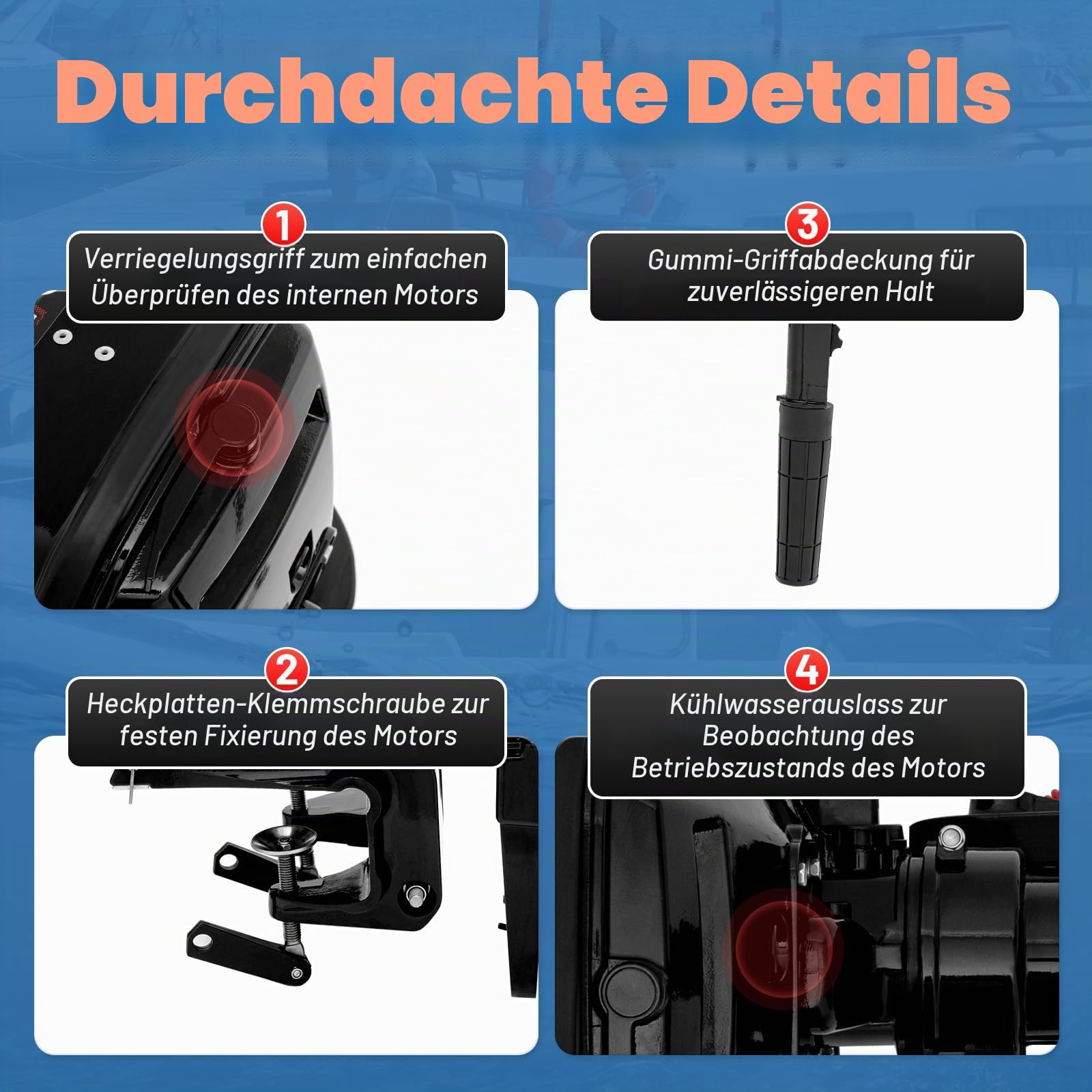 6 PS 2-Takt Außenborder, Benzinmotor mit Wasserkühlung und CDI-Zündung, geeignet für Schlauchboot Fischerboot Segelboot Yacht Angelboot Motorboot Freizeitboot Kajütboot