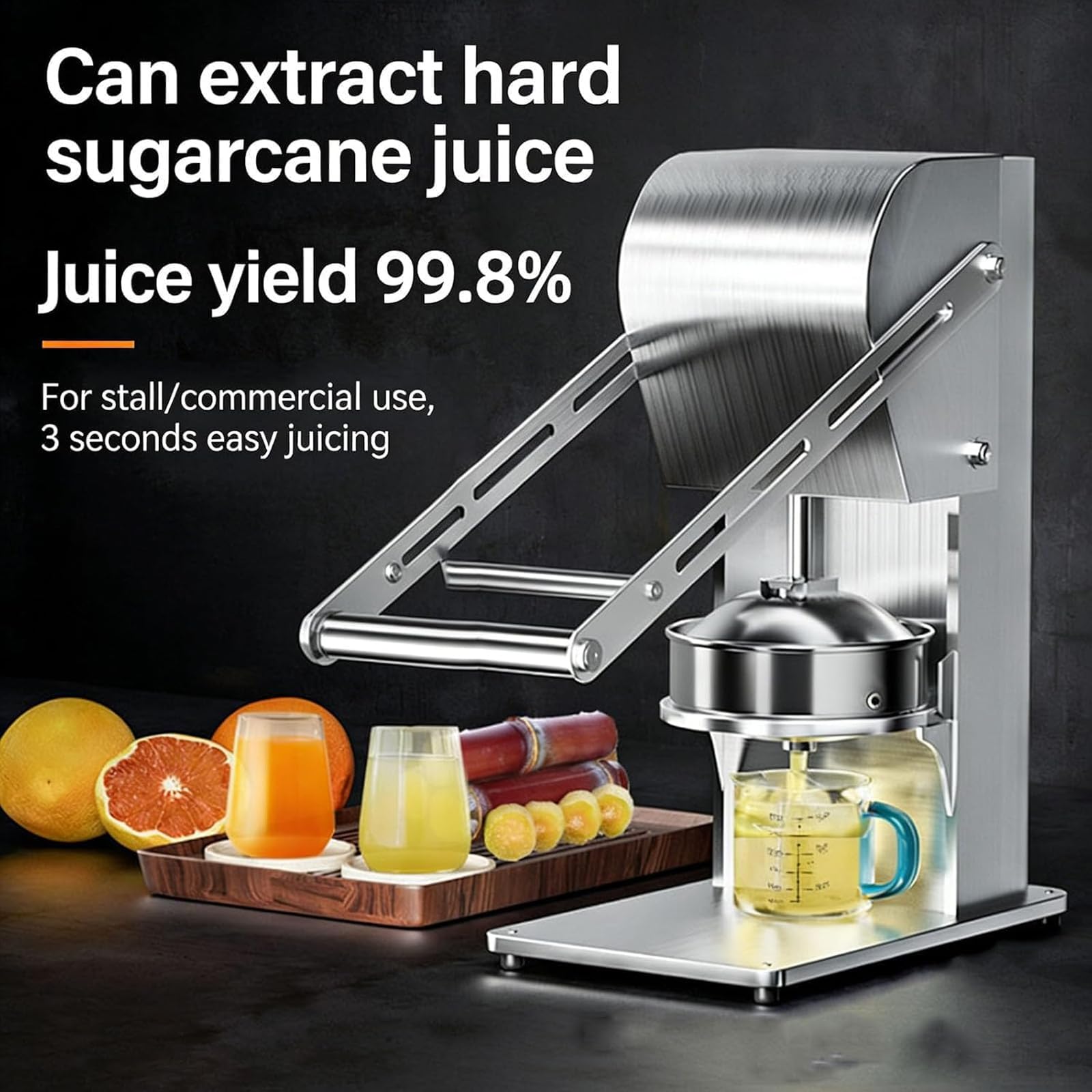 Manuelle Zuckerrohr-Entsafter, extrahiert Saft in 3 Sekunden, 99,9 % Ertrag, abnehmbarer 304 Edelstahl, für Zuckerrohr, Granatapfel, Orangen, kommerzielle Nutzung