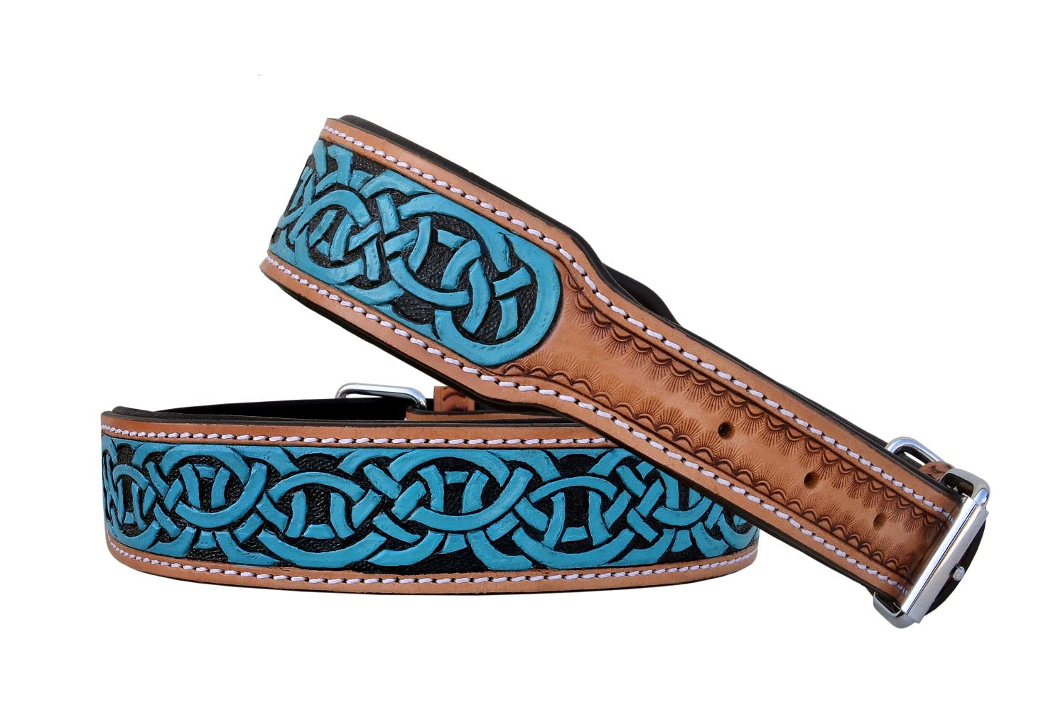 Leather Dog Collar Western Style Heavy Duty Hand Tooled Adjustable Padded Soft for Puppies and Big Dogs 10AB119-L