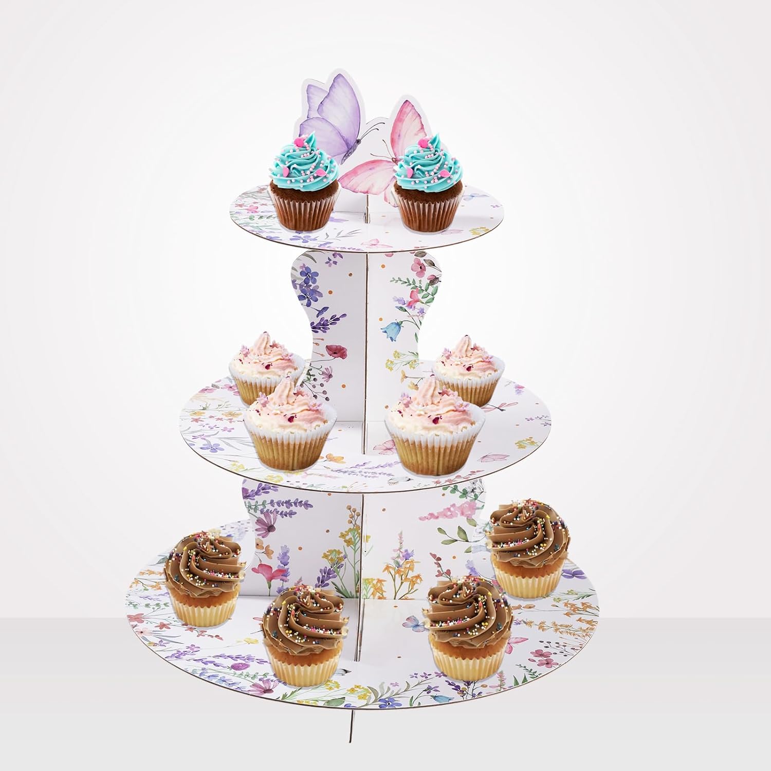 3 Tier Butterfly Cupcake Tower, Colorful Decorations Cupcake Stand, Thick Paper Dessert Tray for Wedding Birthday Party Supplies image 5
