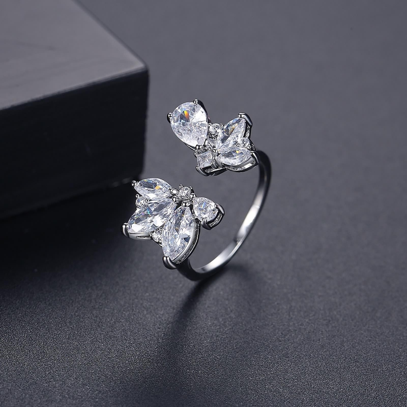 KnSam Weißgold 585 Antragsring Echt Schmuck, Verlobungsring Schmetterling mit Moissanit Marquiseschliff, 14K Trauringe, Gold, Gr.47-65