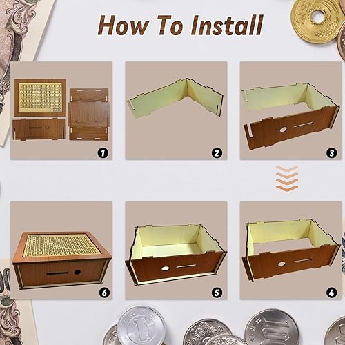 Miniatura 4 de Alcancía de madera, retro 5000300080001000010000 USD, caja de ahorro de dinero para billetes y monedas, alcancía grande personalizada para niños,