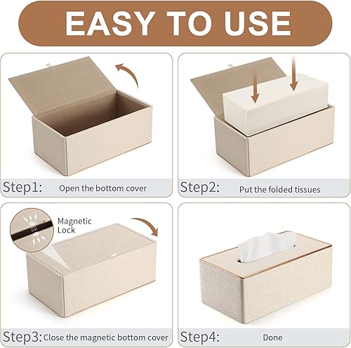 Miniatura 6 de Tissue Box Cover, PU Leather Tissue Box Holder Rectangular Box Covers for Home/Office/Car Decoration 9.84"X5.23"X3.77" - Beige