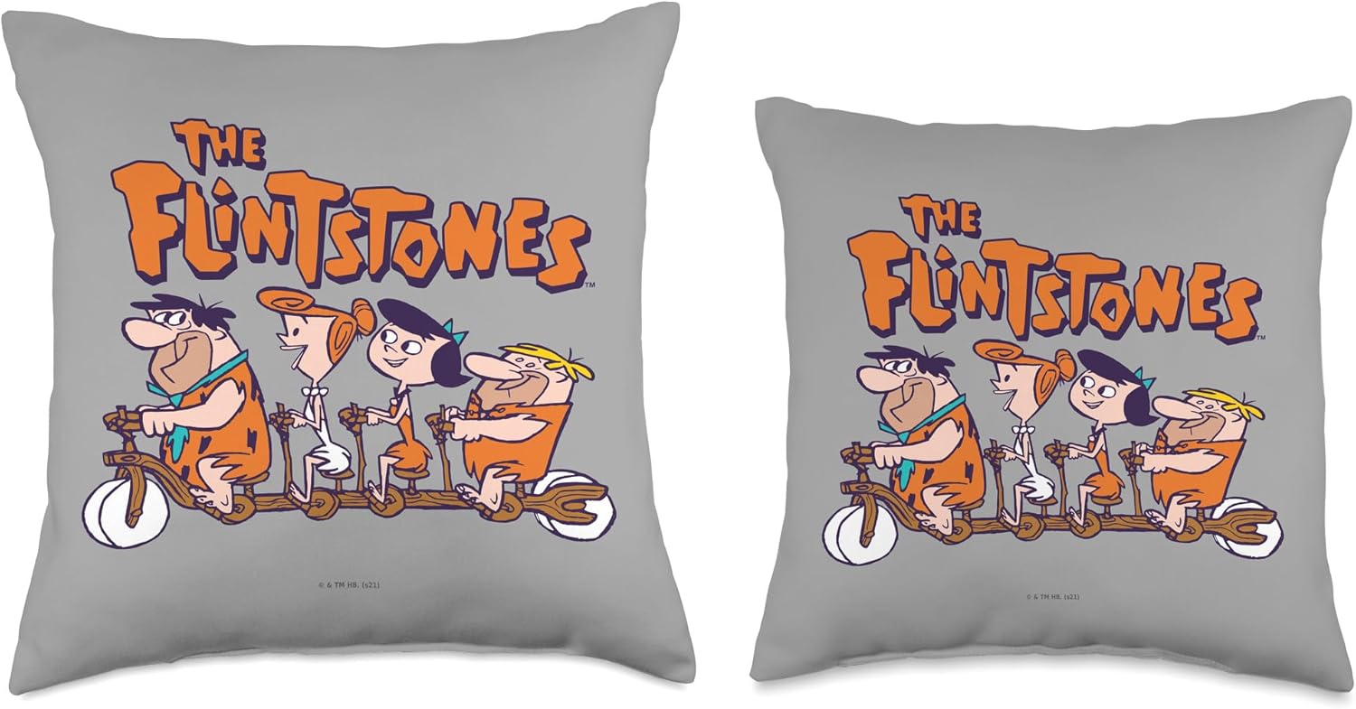 The Flintstones Fred Wilma Betty Barney on Bike Throw Pillow