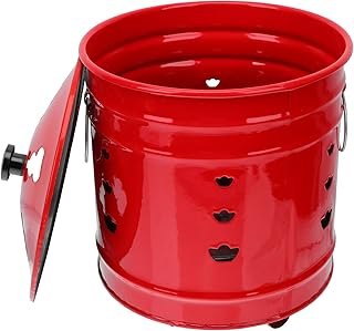 Happyyami Enamel Burn Barrel Incinerator Can Metal Garden Fire Pit Cage Yard Debris Furnace Burning Bin Bucket for Ancestor Money Waste Garden Leaf Wood Bonfire