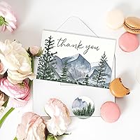 Vista 6 de ChicRosa Paquete de 36 tarjetas de agradecimiento de bosque de acuarela, montañas, paisaje, con sobres, calcomanías de bosque de montaña, tarjetas