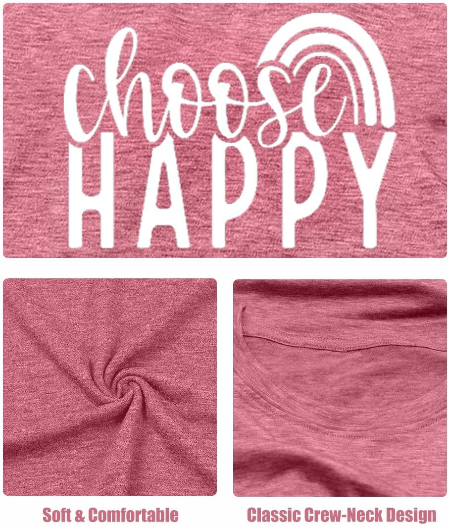 Women Choose Happy T Shirt Funny Cute Graphic Tee Blessed Tshirt Inspirational Short Sleeve Summer Casual Tops - Image 4
