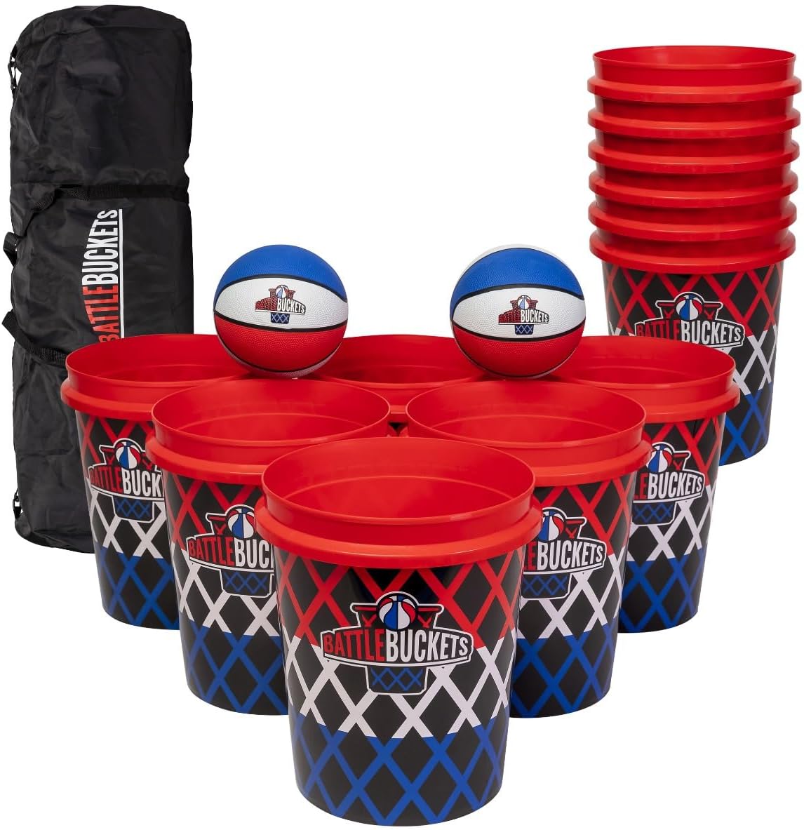 Battle Buckets Giant Yard Pong X Basket Ball Game with Durable Balls