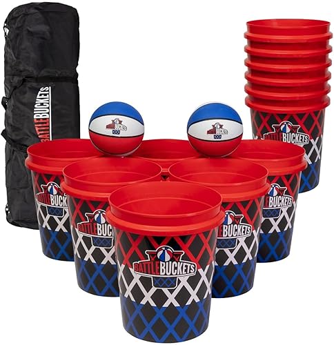 Battle Buckets - Juego de pelota gigante para patio con pelotas y cubos duraderos, juego al aire libre para césped, patio trasero y playa, juego