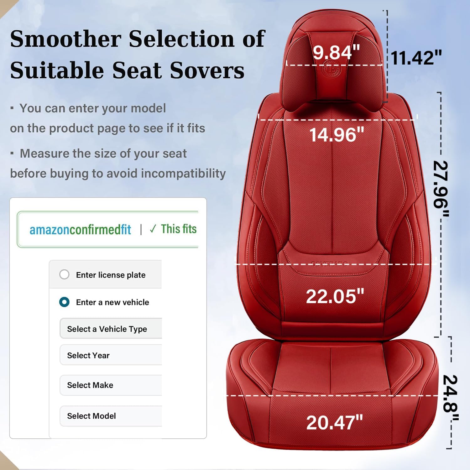 Coverado Universal Seat Covers Full Set, 5 Seats Universal Seat Covers for Cars, Waterproof Faux Leather Car Seat Covers with Head Pillow, Auto Protectors Fit for Most Sedans SUV Pick-up Truck-Red