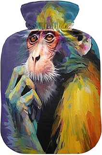 Wajiw Hot Water Bottle with Cover 1L Warm Water Bottle for Hot and Cold Compress Hot and Cold Therapies,Hand Feet Warmer,Monkey