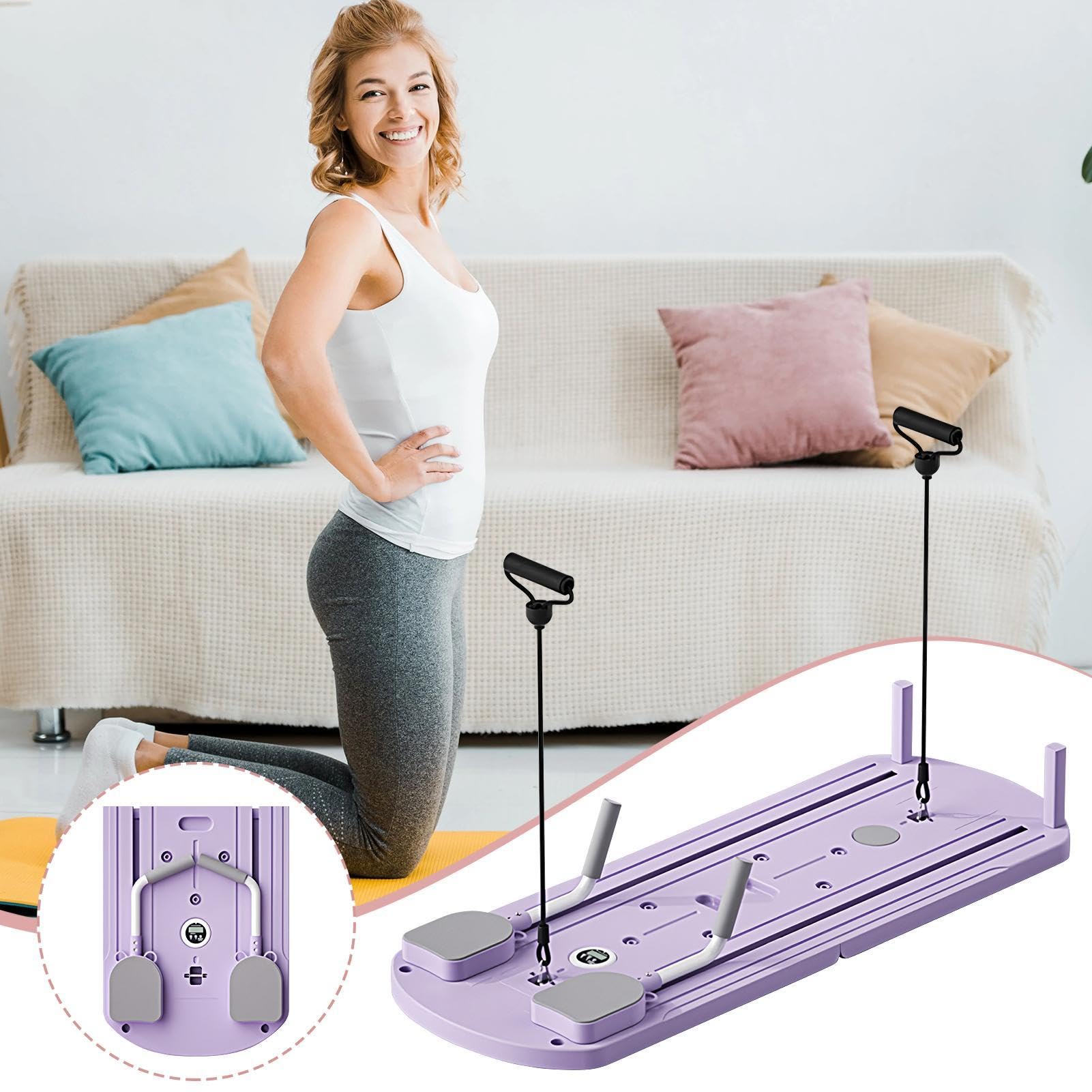 Pilates Reformer Machine - Rullo per muscoli addominali, Pilates Reformer | pieghevole | Rullo muscolare a rimbalzo automatico, attrezzatura compatta per pilates Home Fitness, rullo addominale portatil