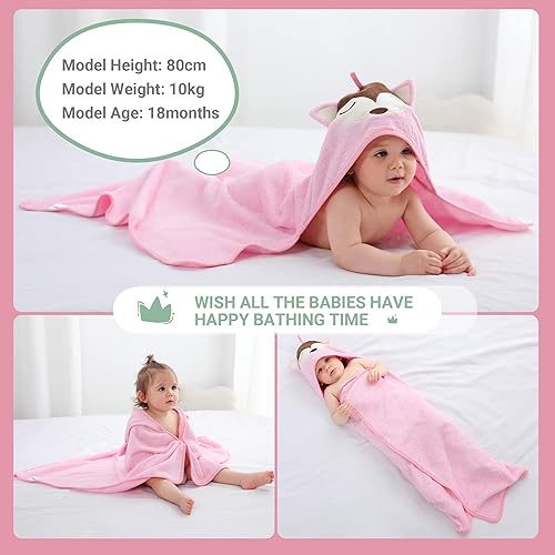 Miniatura 2 de MICHLEY Toalla de baño con capucha de viscosa de bambú para niños y niñas de 0 a 5 años, 29.5 x 39.5 pulgadas, ultra suave y de secado rápido (zorro
