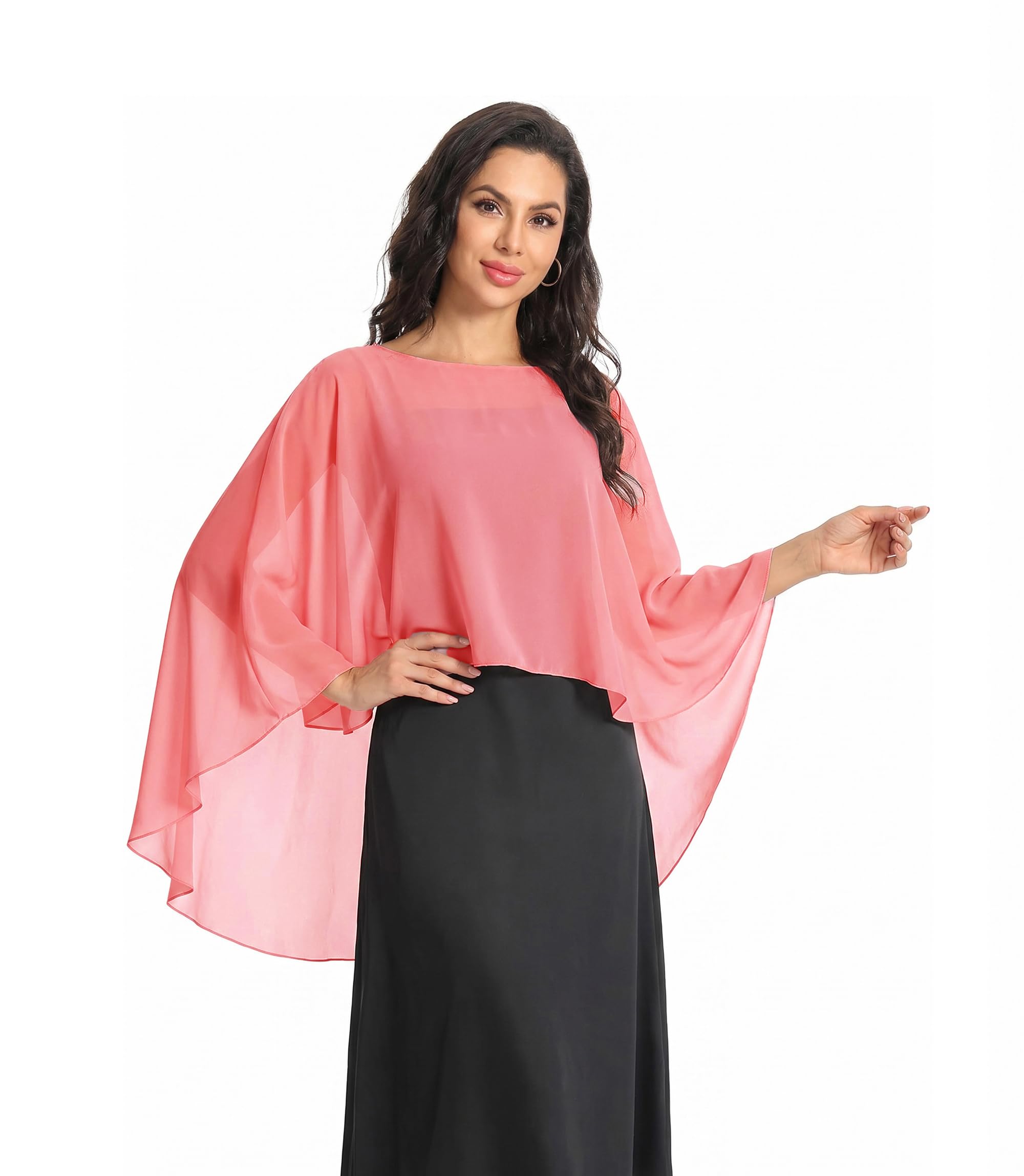 Baoqiya Chiffon Capes Sheer Capelets Long Cape Poncho For Women Plus Size