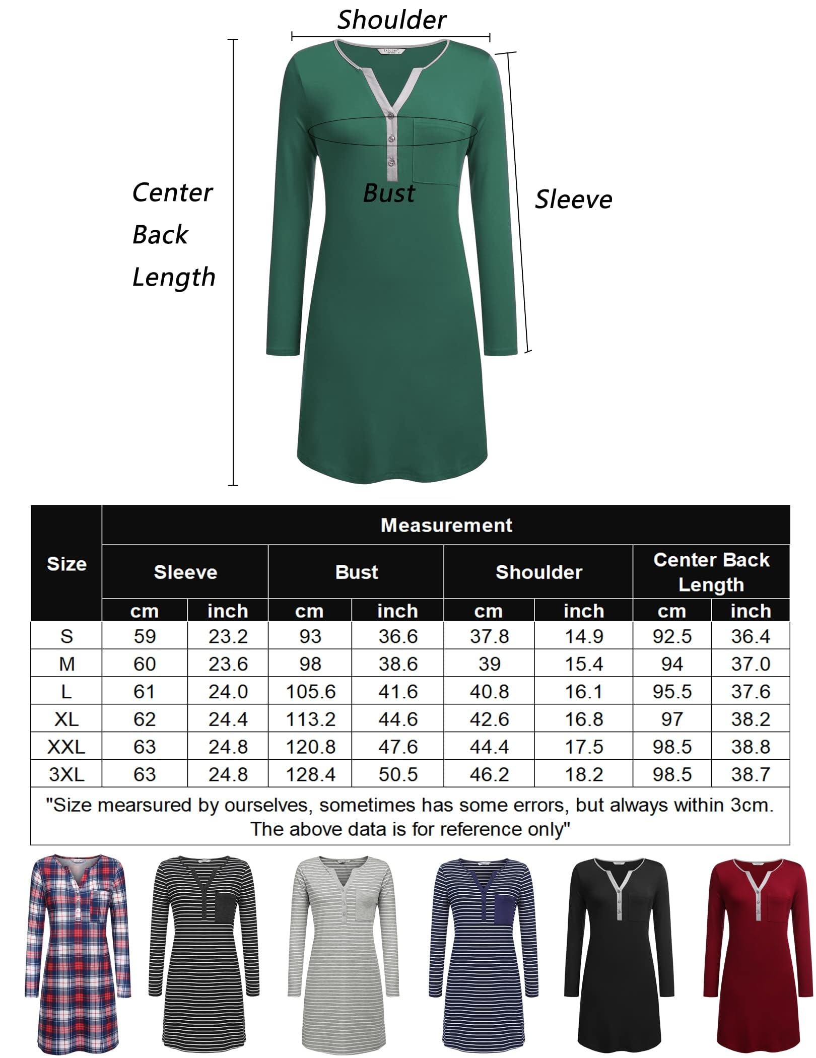 Ekouaer Camicia da Notte Donna Manica Lunga Autunno e Inverno Scollo a V Bottoni Morbida e Leggera S-XXL