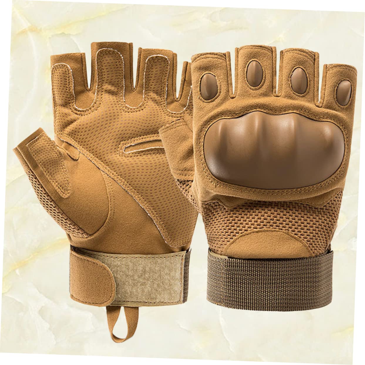 BCOATH 1Pair Half Finger Cycling Gloves for Men Women Wear Resistant Non Slip Fitness Mitts for Outdoor Sports Mountain Climbing Gym Training Khaki